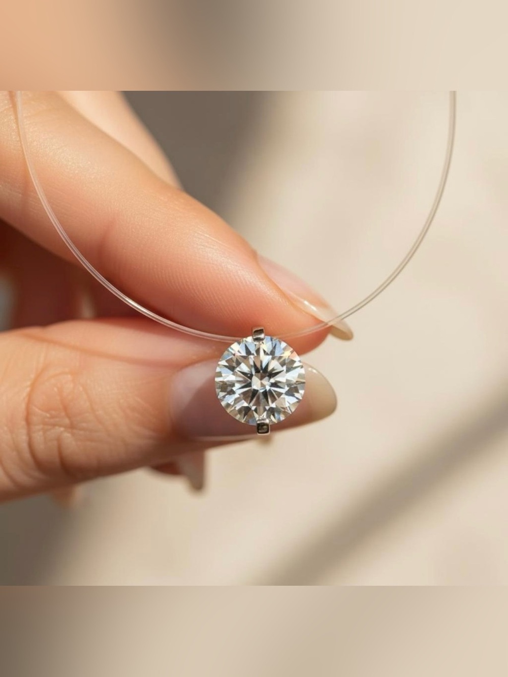 18K GOLD PLATED 1CT Solitaire Moissanite Floating Invisible Choker Necklaces